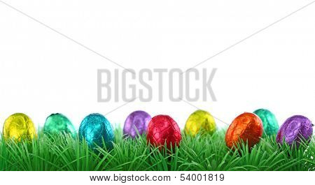 Colorful eggs and green grass