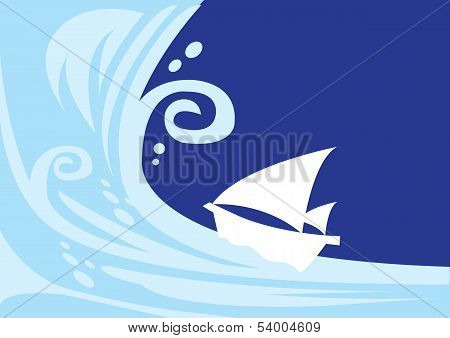 Tsunami Wave With Sailing Boat