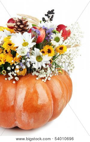 Beautiful autumn composition in pumpkin isolated on white