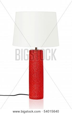 Red Table Lamp Isolated On A White Background.