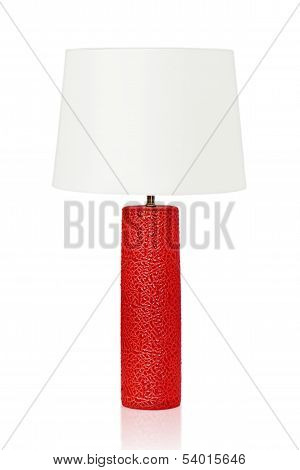 Red Table Lamp Isolated On A White Background.