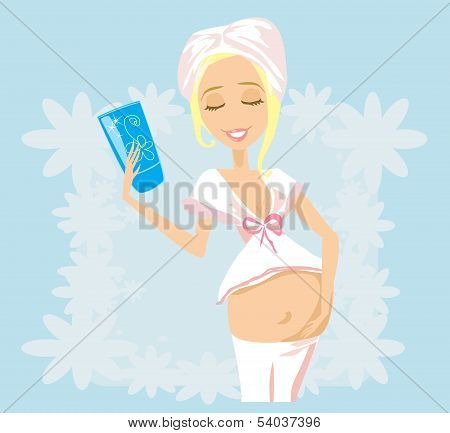 Pregnant Woman Lubricates The Stomach Remedy Against Stretch Marks