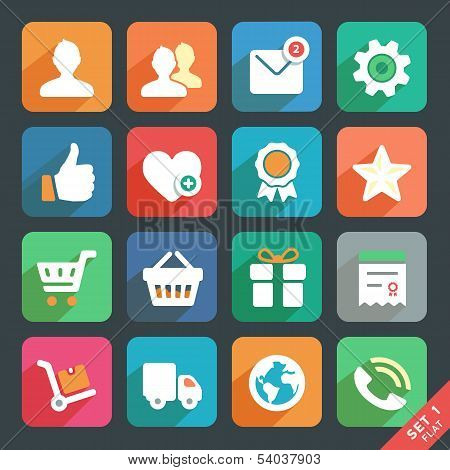 Universal Flat Icons Set For Web And Mobile App. Profile, Favorites, Shopping, Service