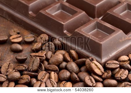 chocolate bar and coffee beans