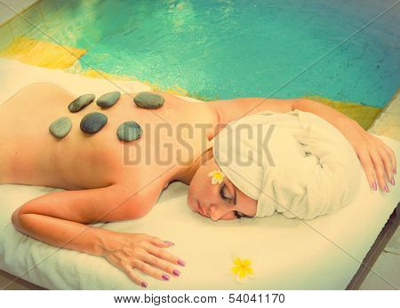 The young woman on therapy stonewith a retro effect