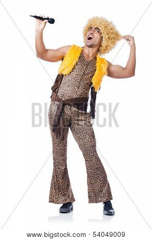 Man with afrocut and mic isolated on white