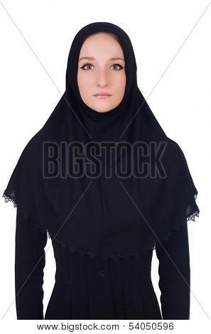 Woman with muslim burqa isolated on white