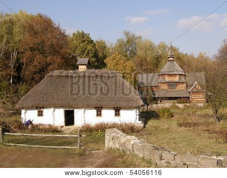Ancient wooden house. Museum Pyrohiv. Kiev. Ukraine
