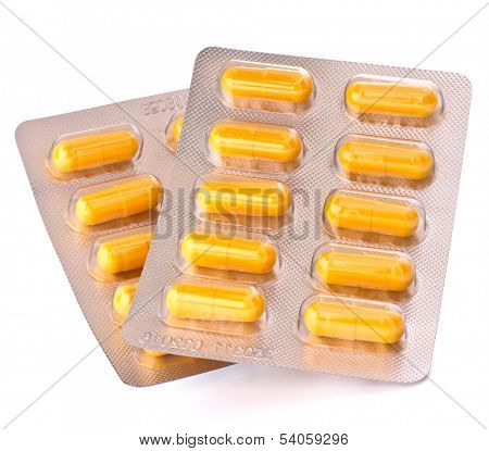 Medicament caplet blister isolated on white background cutout