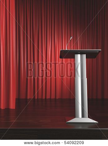 podium and red curtain