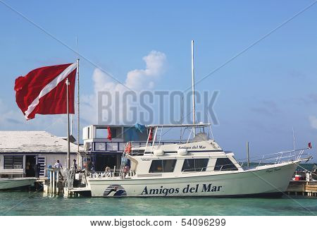 Diving Boat at the Amigos del Mar Dock in San Pedro, Belize