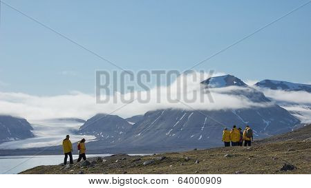 Svalbard, Norway - July 2013: Hiking in New London, Svalbard