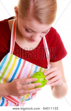 Housewife Or Chef In Kitchen Apron Using Apple Timer Isolated