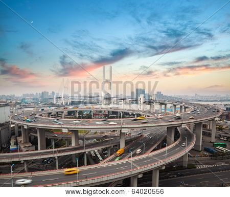 Shanghai Nanpu Bridge In Sunset