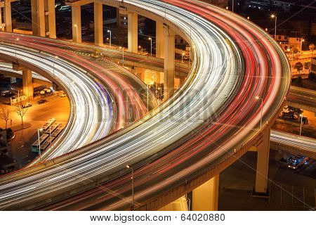 Closeup Of The Light Trails On Overpass
