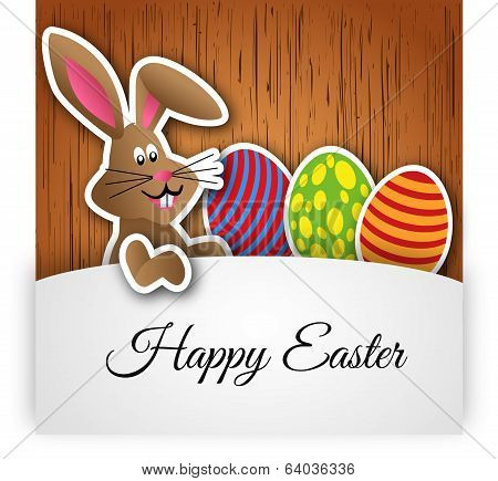 Vector Happy Easter card with rabbit and eggs