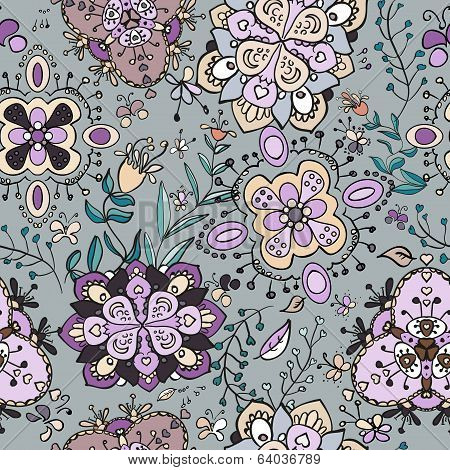 Doodle Bright Flowers Seamless Pattern
