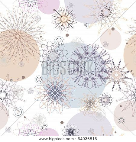 Seamless Pattern Of Circles And Spirographic Flowers
