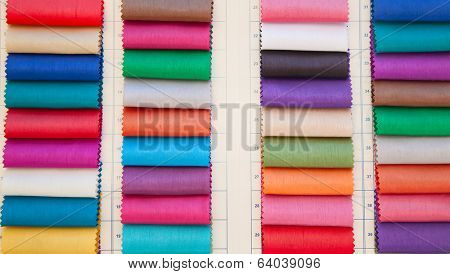 Colorful fabric samples on the textile souk (market) in Dubai
