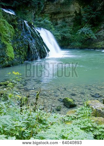 The Lison's Source Waterfall In Doubs, France