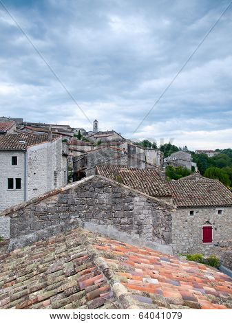 View Over The Rooftops Of The Ancient City Of Balazuc In The Ardeche, France