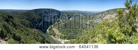 Panorama Image Of A Bend In The Famous River Of The Ardeche Gorge