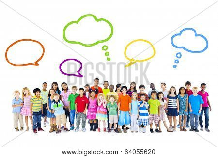 Large Group of Multiethnic Children Speech Bubbles