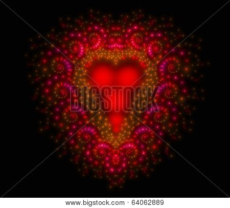 Symbolic diamond heart-shaped red heart that symbolizes love. Fractal art graphics