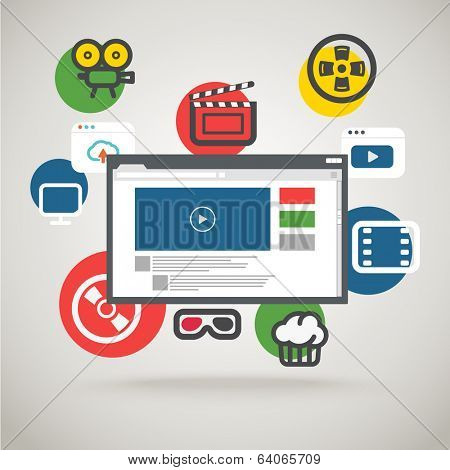 Browser window with modern media interface. Comminication concept