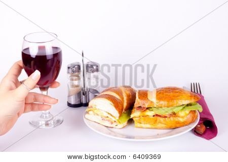 Sandwich And Glass Of Wine