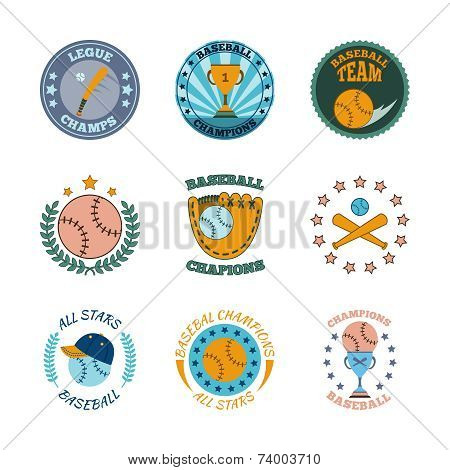 Baseball labels icons color set