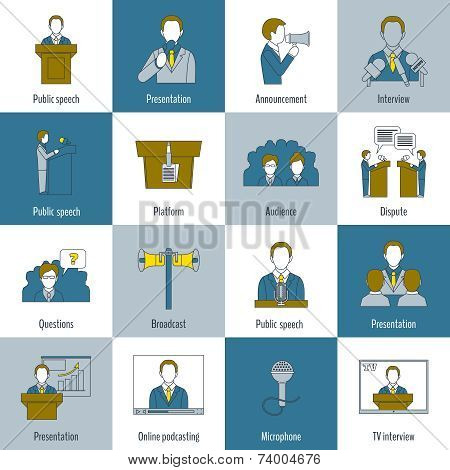 Public speaking icons flat line