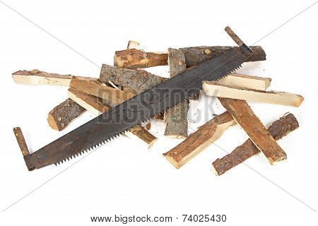 Photo of handsaw and woods