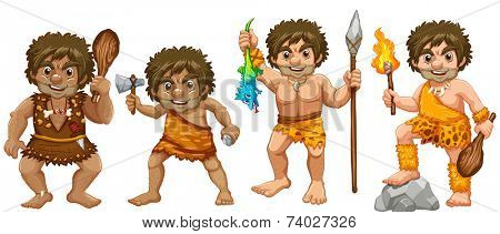 Illustration of many cavemen with weapons