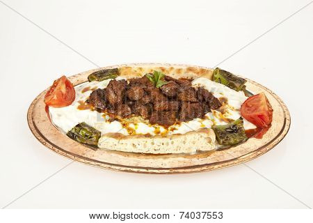 Turkish Kebab eggplant and meat alinazik