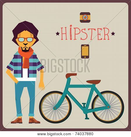 Concept of hipster with bicycle