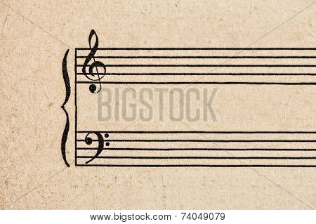 Aged Grungy Textured Paper Sheet For Musical Notes