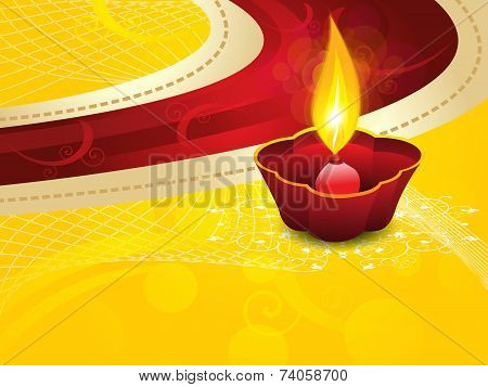 Abstract Artistic Diwali On Yellow Background