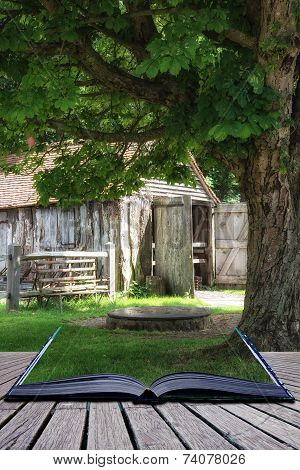 Ancient Medieval Ironmonger Shed In Forest Landscape Setting Conceptual Book Image