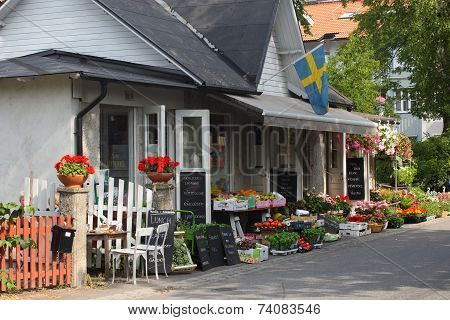 Typical Swedish Shop with flowers