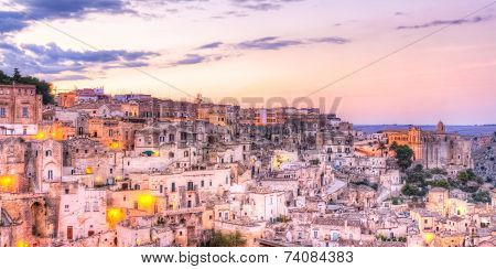 View Of Matera At Sunset, Italy, Unesco European Capital Of Culture 2019