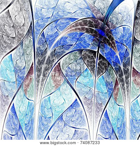 Symmetrical Blue Fractal Flower, Digital Logarithm