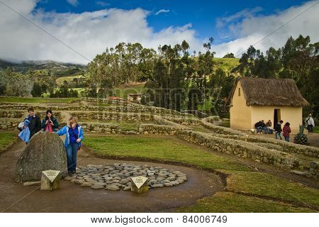 Unidentified tourists visiting Ingapirca important inca ruins in Ecuador