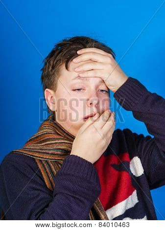 Caucasian Ill Boy Dressed With Neckscarf