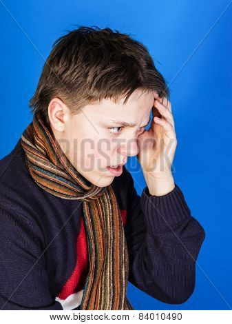 Caucasian Ill Boy Dressed With Neckscarf