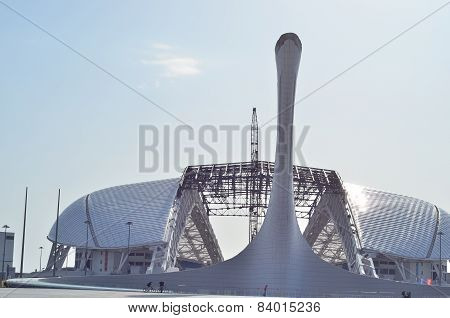 Torch in park and stadium Fisht in Sochi, Russia