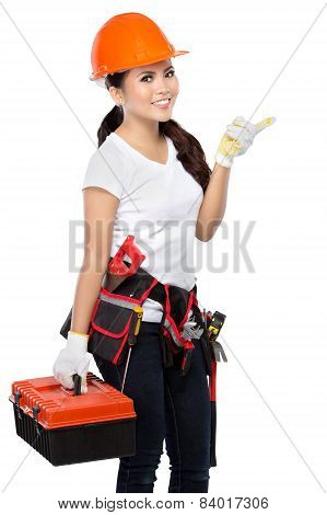 Female Construction Worker Pointing
