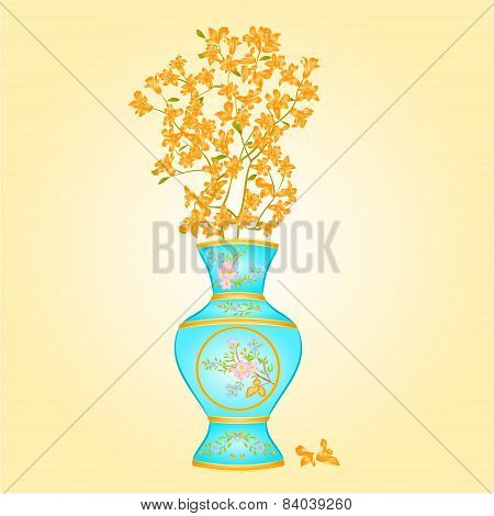 Azure Vase With Forsythia Vector