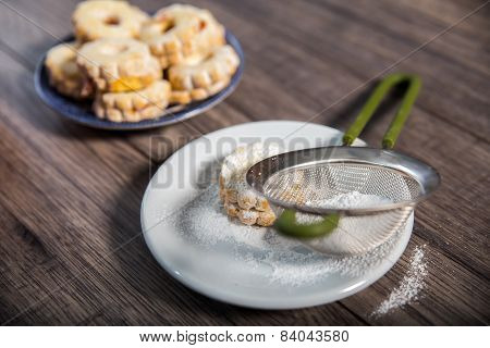 Canestrelli biscuit on wood table, vanilla cookies