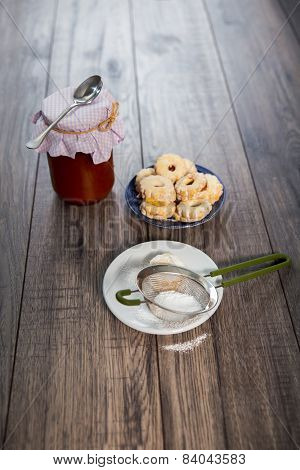 Canestrelli biscuit on wood table, vanilla cookies